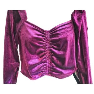 Velvet Womens Top M Wine Runched Whimsigoth Peasant Regency Vamp Dark Romantic